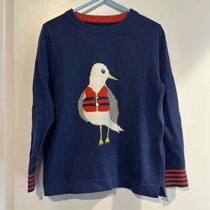 Boys’ Mini Boden Seagull Sweater, 95% cotton 5% cashmere, Navy, Size 5-6Y